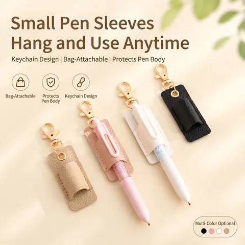 Portabolígrafos Portátil de Cuero PU Con Llavero de Metal Patrón de Lichi Minimalista Estuche para Bolígrafo Mujer Hombre