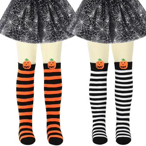 Halloween Kids Over Knee Socks 3D Pumpkin Doll Decoration Striped Pattern Polyester Long Socks For Festival Costume Party