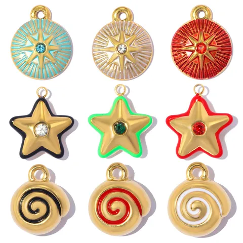 Stainless Steel Enamel Star Spiral DIY Pendant For Women Gold Plated Rhinestone Charms For Necklace Bracelet Making Jewelry Accessories