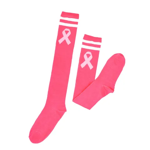 Pink Ribbon Breast Cancer Awareness Knee High Socks Polyester Striped Over The Calf Socks For Women Charity Event Gift