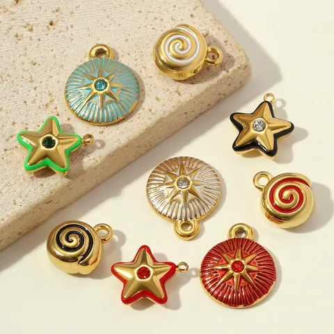 Stainless Steel Enamel Star Spiral DIY Pendant For Women Gold Plated Rhinestone Charms For Necklace Bracelet Making Jewelry Accessories