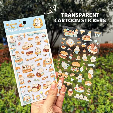 Transparent Waterproof Cartoon PVC Stickers Cute Animal Bear Rabbit Hamster Owl Pattern Journaling Phone Case Decorative Decals