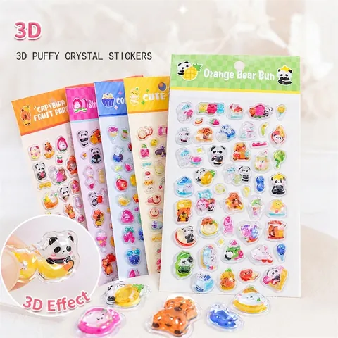 3D Reliëf Kristallen Stickers Cartoon Dier Fruit Waterdicht PVC Decoratieve Decals Voor DIY Telefoonhoesje Journaal Briefpapier Kinderen Meisjes
