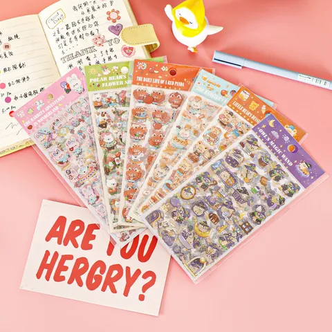 Transparent Waterproof Cartoon PVC Stickers Cute Animal Bear Rabbit Hamster Owl Pattern Journaling Phone Case Decorative Decals