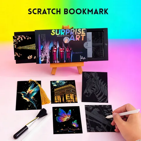 Creative Scratch Art Set DIY Drawing Paper Kit For Adults Kids Stress Relief Animal Landmark Pattern Scratch Cards