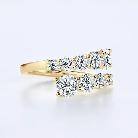 Luxus Kupfer Moissanit Offener Ring Für Damen Verdrehter Arm Doppelter Kopf Gradient Strass Eingelegt Mode Schmuck Verstellbarer Ring