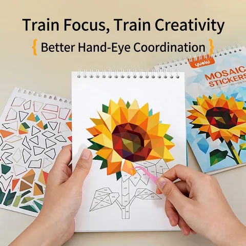 Children DIY Mosaic Sticker Book Paper Geometric Puzzle Animal Flower Pattern Educational Concentration Toy For Kids Gift