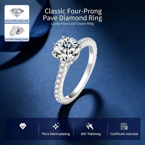 Luxus 925 Sterlingsilber Moissanit Ring Für Damen Funkelnder Hochzeitsverlobungsschmuck Klassischer Vier Krallen Fingerring GRA