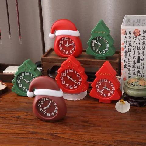 Cartoon Christmas Alarm Clock Plastic Battery Operated Desktop Ornament For Kids Holiday Gift Tree Hat Shaped Clock