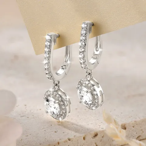 Elegante Moissanit Halo Tropfen Ohrringe 14k Gold Gefüllt Kupfer Zirkonia Runde Hängende Ohrringe Für Damen Nischendesign Schmuck