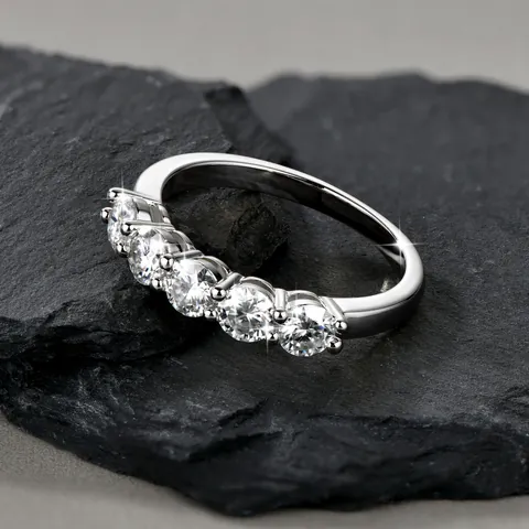 Mode Moissanit Halb Eternity Ring Für Damen Kupfer Gold Silber Plattiert Geometrisch Leicht Luxus Stapelbar Band Hochzeit Party Schmuck