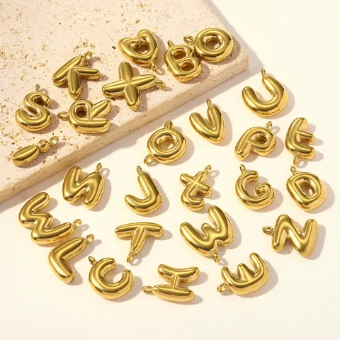 Ciondolo Alfabeto a Bolle in Acciaio Inossidabile Placcato Oro Lucido Per Collana Fai-da-te Creazione di Gioielli in Acciaio al Titanio Carisma Donna Ciondolo Lettera