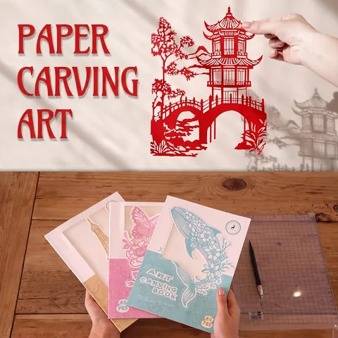 Ensemble de Livres de Sculpture sur Papier DIY Livre d'Art Évidé Avec Couteau Et Tapis Thèmes Animaux Architecture Fleurs Décoration Maison