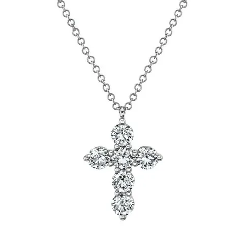 Luxury Copper Moissanite Cross Pendant Necklace For Women Fashion Gold Silver Plated Clavicle Chain Daily Commute Jewelry Gift