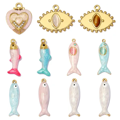 Pendente in Pietra Naturale in Acciaio Inossidabile Pendente Fai-da-te per Gioielli Smalto Pesce Cuore Malocchio per Collana Donna