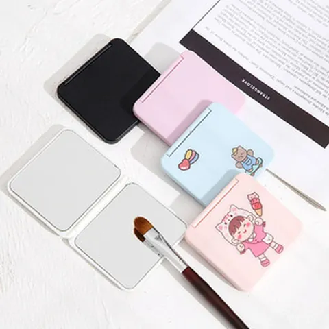 Korean Cute Portable Small Pocket Mirror Square Double Sided Folding Makeup Mirror Candy Colored For Students Women Beauty Tool