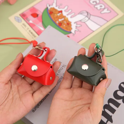 Mini PU Leather Neck Hanging Coin Purse Small Earphone Storage Bag Fashion Leather Wallet Necklace Pendant Keychain For Women