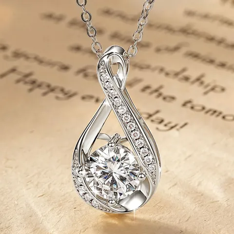 Elegante Collar con Colgante de Moissanita Símbolo Infinito para Mujer Cobre Chapado en Oro de 14k Collar Gota de Agua Joyería