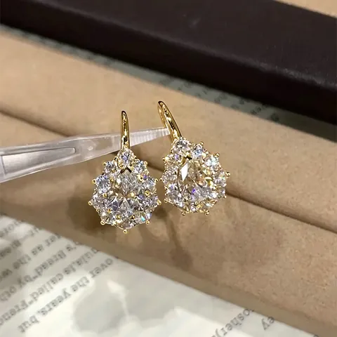 Elegantes Pendientes de Cobre Moissanita con Gota de Agua y Copo de Nieve para Mujer Lujosos Pendientes Colgantes de Strass Joyería de Moda