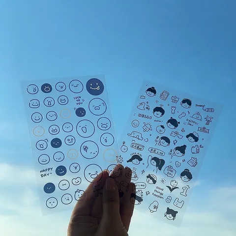 Cartoon Smile Face Stickers Transparent PVC Waterproof DIY Decorative Decals For Water Bottle Scrapbooking Stationery Material