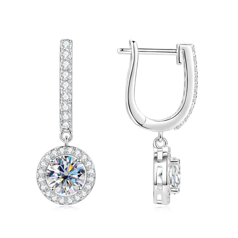 Elegante Moissanit Halo Tropfen Ohrringe 14k Gold Gefüllt Kupfer Zirkonia Runde Hängende Ohrringe Für Damen Nischendesign Schmuck