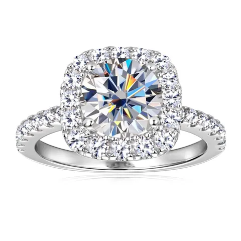 Luxus Moissanit Ring Quadratisches Halo 14K Vergoldetes Kupfer Eingelegter Moissanit Ring Für Damen Klassischer Hochzeitsfingerring