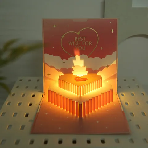 3D Pop Up Κάρτα Γενεθλίων Με Φωτισμό LED Και Μουσική Σχήμα Κέικ Καρδιά Αναδιπλούμενη Ευχετήρια Κάρτα Για Δώρο Πάρτι