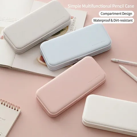 Minimalist Portable Plastic Pencil Case With 3D Cartoon Patches Multi-functional Frosted Stationery Storage Box For School Students Kids Office