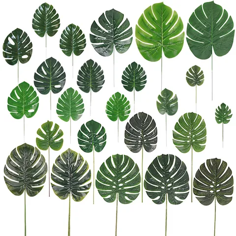 Künstliche Monstera Blätter Seide Kunststoff Beschichtet Tropische Palme Blatt Für Haus Hochzeit Hawaii Party Dekoration Grün Künstliche Pflanze