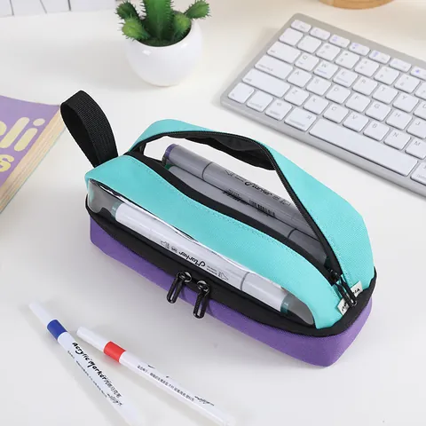 Simple Oxford Cloth Transparent Pencil Case Multi-layer Large Capacity Handheld Stationery Storage Bag For Students Office