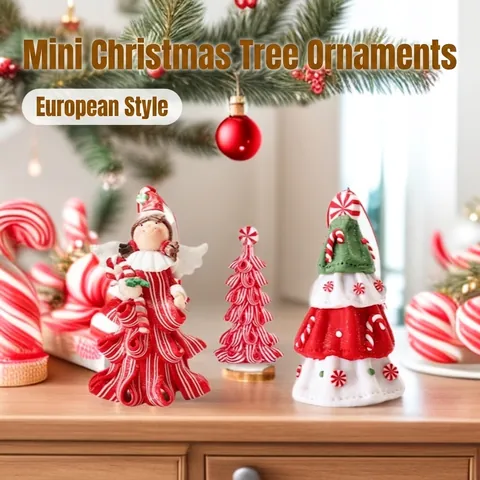 Mini Albero di Natale Angelo in Argilla Polimerica PVC Ornamento Fatto a Mano Bastoncino di Zucchero a Strisce Decorazione Scena