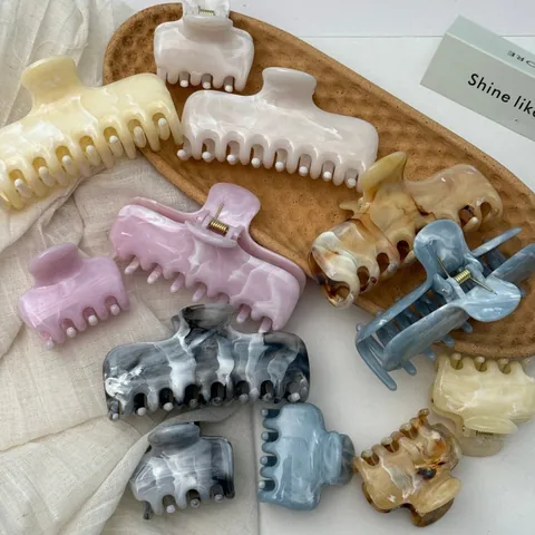 French Style Elegant Hair Claw Clip Marble Ink Pattern Acetate Look Hair Accessories For Women Large Small Shark Clip