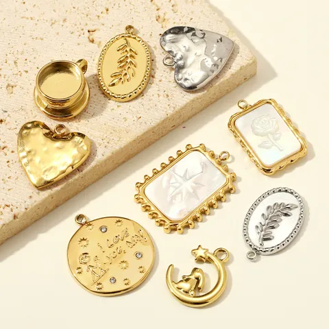Stainless Steel Titanium Pendant For Women DIY Jewelry Making Heart Rose Rabbit Moon Coffee Cup Charm Rhinestone Gold Silver Accessories