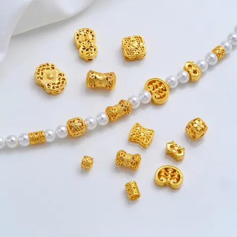 24K Verguld Messing Opengewerkte Spacer Kralen Chinese Vintage Stijl Telraam Bloem Munt Cilinder Kralen Voor DIY Sieraden Maken Accessoires