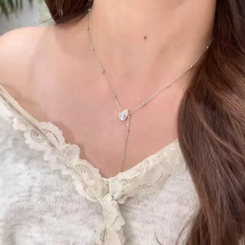 Elegante 14 Karat Vergoldete D-Farbe Moissanit Quasten Anhänger Halskette Für Damen Süße Birnenschliff Moissanit Y-Kette Schmuck