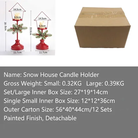 Candelabro Natalizio in Ferro Rosso Europeo Forma di Casetta in Metallo con Aghi di Pino e Pigne per Decorazioni Casa