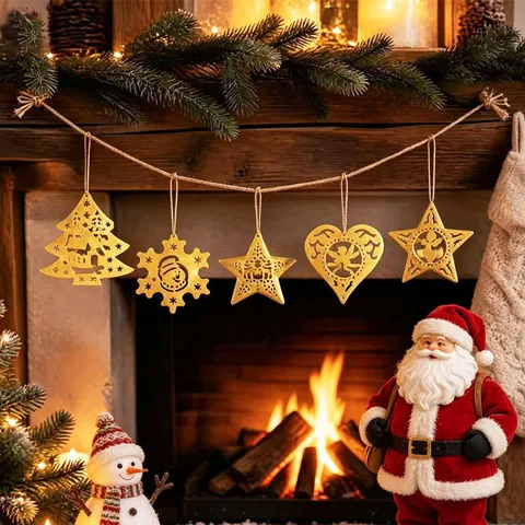 Addobbi Natalizi in Oro Metallo Cavo Decorazione Pendente Stella Cuore Angelo Pupazzo di Neve Renna Per Festa di Natale Casa