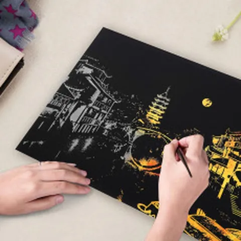 City Nightscape Scratch Art Set DIY Creative Architecture Scratchboard Paper Artistic Handmade Drawing Gift For Adults Students Home Decor