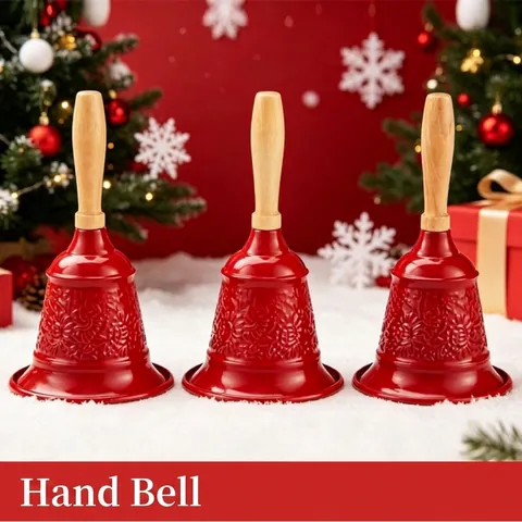 European Retro Metal Handbell Wood Handle Relief Floral Pattern Service Call Bell Restaurant Bar Christmas Decoration