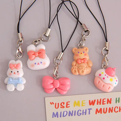 Cartoon Cute Resin Rabbit Bear Cake Keychain Pendant For Student School Bag Phone Accessory Kawaii Animal Bowknot Resin Charms Keyring Gift