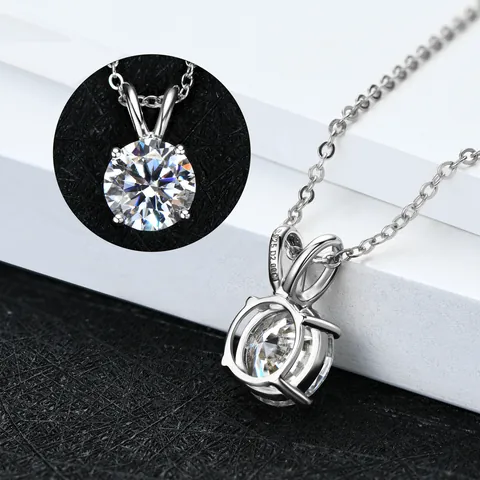 Luxus 925 Sterlingsilber GRA Moissanit Halskette Rund Brillantschliff Diamant Anhänger Vier-Zinken Schlüsselbein Kette Für Damen Schmuck Geschenk