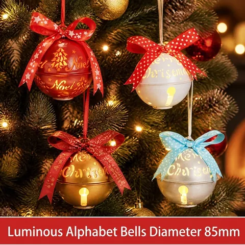 Campanella Natalizia Luminosa a LED Decorazione in Ferro Traforato Campanella Sospesa Con Fiocco per Albero di Natale Festa Casa