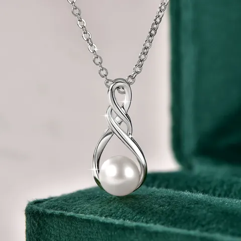 Infinity Anhänger Halskette Für Damen Natürliche Süßwasserperle 14K Gold Gefüllt Minimalistische Französische Kette Schmuck