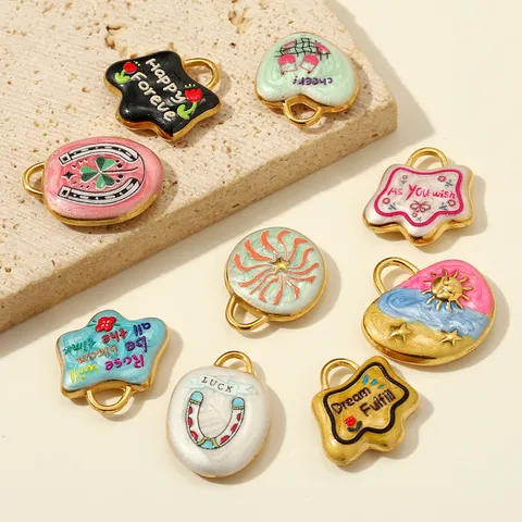 Stainless Steel Enamel Flower Horseshoe Heart DIY Pendant For Women Bracelet Necklace Jewelry Making Drip Oil Charm
