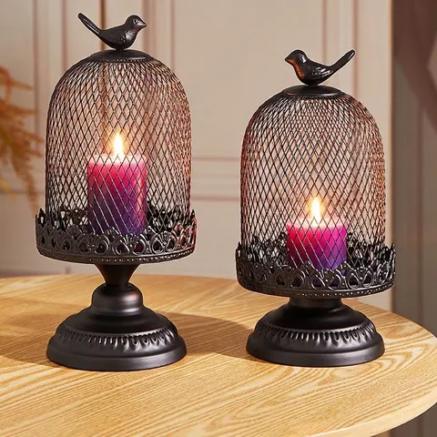 Candelabro de Hierro con Jaula de Pájaros Vintage Europeo Soporte para Velas con Ornamento de Pájaro para Decoración de Mesa