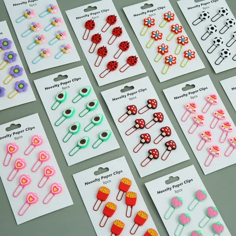 Cartoon Metal Paper Clips Novelty Colorful Heart Fruit Food Shape Bookmark Clips For School Office Document Organizing Stationery