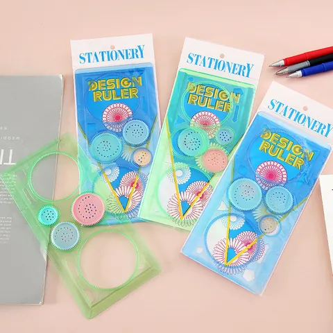 Magic Spirograph Drawing Set Educational Geometric Ruler For Kids Students Multi-functional Drawing Template Ruler Kit Clear Plastic Drawing Tools