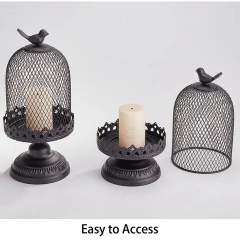 Candelabro de Hierro con Jaula de Pájaros Vintage Europeo Soporte para Velas con Ornamento de Pájaro para Decoración de Mesa