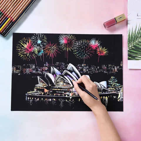 Scratch Art City Night View Painting DIY Manual Urban Landscape Drawing Paper Creative Relief Gift Home Decor For Adults Kids