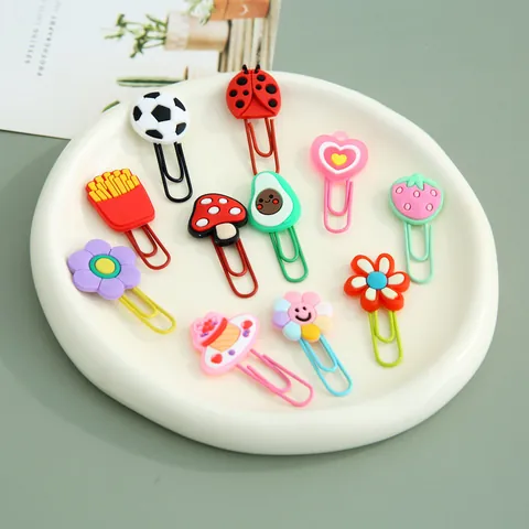 Cartoon Metal Paper Clips Novelty Colorful Heart Fruit Food Shape Bookmark Clips For School Office Document Organizing Stationery